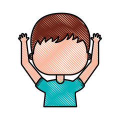 cute little boy with hands up character vector illustration design
