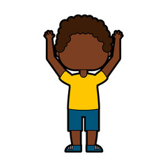 cute little boy with hands up character vector illustration design