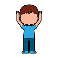 cute little boy with hands up character vector illustration design