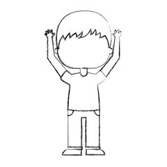 cute little boy with hands up character vector illustration design