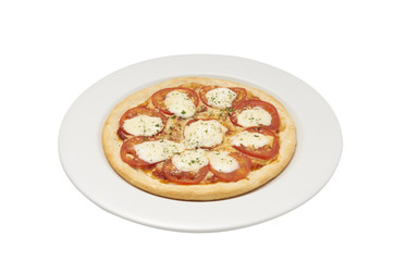Isolate and clipping path of pizza with tomato and cheese.