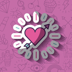 cartoon heart with arrow girly icon over background image vector illustration design 