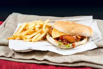 Cheese burger - American cheese chicken burger with fresh salad