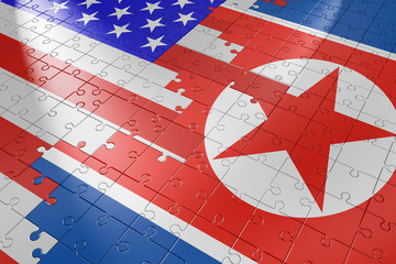 puzzles in the form of flags of North Korea and USA. 3d render.