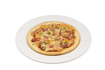 Isolate and clipping path of pizza with shrimp.