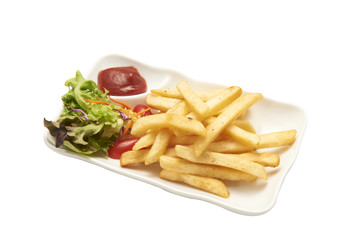 Isolate and clipping path of french fries with tomato sauce.