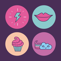 assorted girly icons over background image vector illustration design 