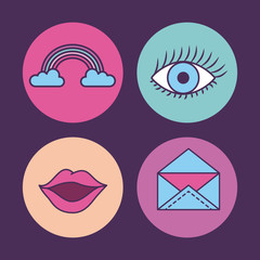 assorted girly icons over background image vector illustration design 