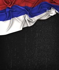 Republika Srpska Flag Vintage on a Grunge Black Chalkboard With Space For Text © natanaelginting