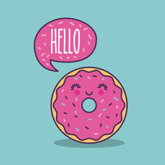 happy donut hello lettering girly icon image vector illustration design 