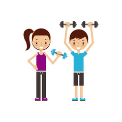 man and woman exercising happy fitness people image vector illustration design 