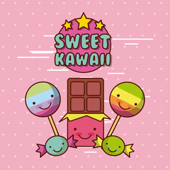 sweet kawaii lettering food with background colorful image vector illustration design 
