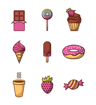 assorted kawaii food with background colorful image vector illustration design 