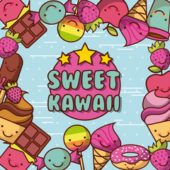 Fototapeta premium sweet kawaii lettering food with background colorful image vector illustration design 
