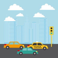 Fototapeta na wymiar city buildings cars traffic light clouds image vector illustration design 