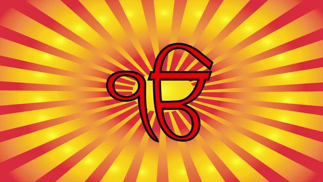 One of the main symbols of Sikhism &ndash; sign Ek Onkar. Red and gold gradient rays.