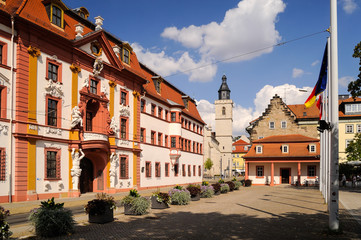 Thüringer Staatskanzlei und Wigbertikirche, Kurmainzische Statthalterei, Erfurt, Thüringen, Deutschland.