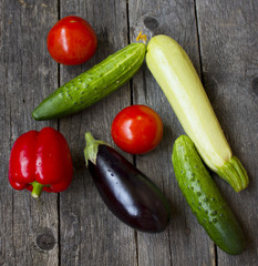 Close up of various colorful raw vegetables