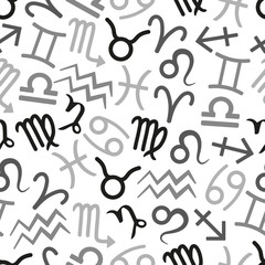 zodiac signs for astrology simple set of icons seamless grayscale pattern eps10