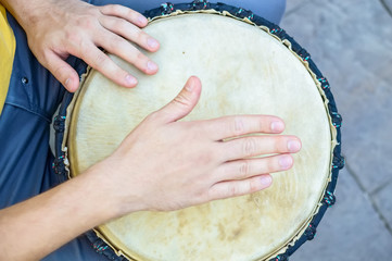 Top view hand of bongo player
