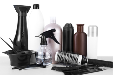 Set of hairdressers on white background