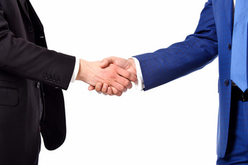 men in jacket hold hands each other in handshake