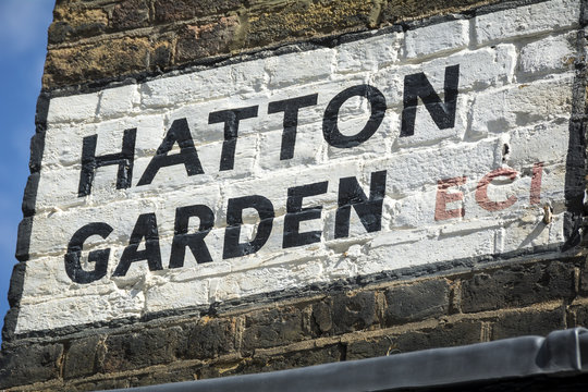 Hatton Garden Street Sign On London Street Corner