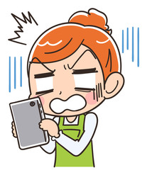 スマホを見てショックを受けている主婦