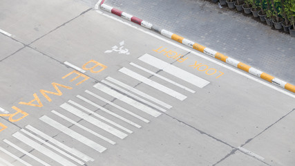zebra crossing, on urban asphalt road for passenger or people and transportation at night time, top view