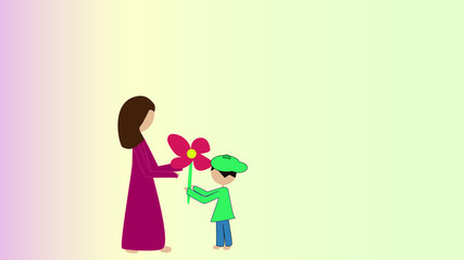 Kind überreicht seiner Mutter eine Blume