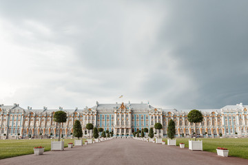 Fototapeta na wymiar Pushkin Palace. Tsarskoye Selo or Catherine Palace in Pushkin, near Saint Petersburg, Russia