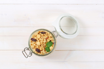 morning granola with hazelnuts and  raisins