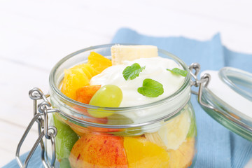 fruit salad with white yogurt