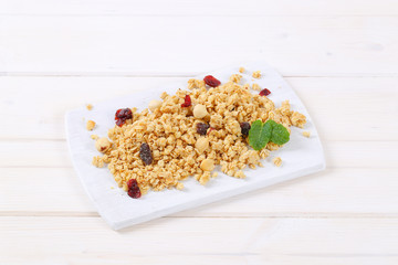 morning granola with hazelnuts, raisins and cranberries