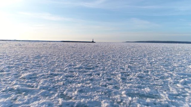 Drone video of ice on lake michigan