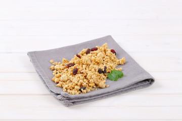 morning granola with hazelnuts, raisins and cranberries