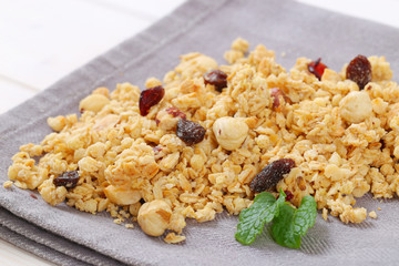morning granola with hazelnuts, raisins and cranberries