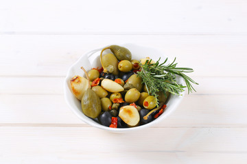pickled olives, capers, caper berries and garlic