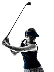 Obraz premium woman golfer golfing silhouette in white background