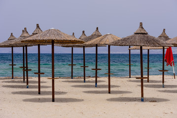 The beach in Tigaki village, Kos island, Dodecanese, Greece