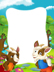 Obraz premium cartoon nature frame with cartoon animal and space for text