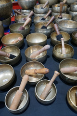 Set of Singing bowls (also known as Tibetan Singing Bowls, rin gongs, Himalayan bowls or suzu gongs) are a type of bell  used for meditation practices