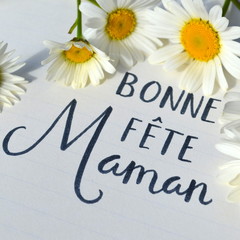 Fototapeta na wymiar Carte « Bonne Fête, Maman» avec marguerites