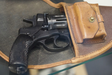 Old Russian revolver in a holster - soviet weapon