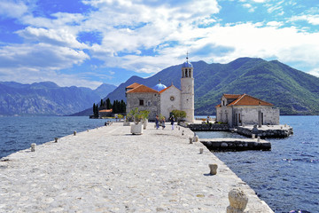 Church on the Island of Our lady of the Rocks, Montenegro. Landscape