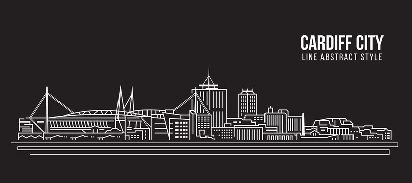 Cityscape Building Line art Vector Illustration design - Cardiff city