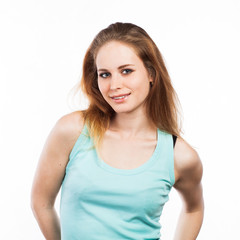 Fototapeta premium Portrait of a young woman, isolated on white