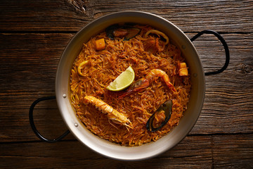 Fideua seafood Paella recipe for two of Spain