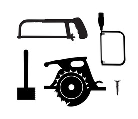 Fototapeta premium Silhouette building tool set. Drawing plan layout of industrial and home instrument for construction and repair