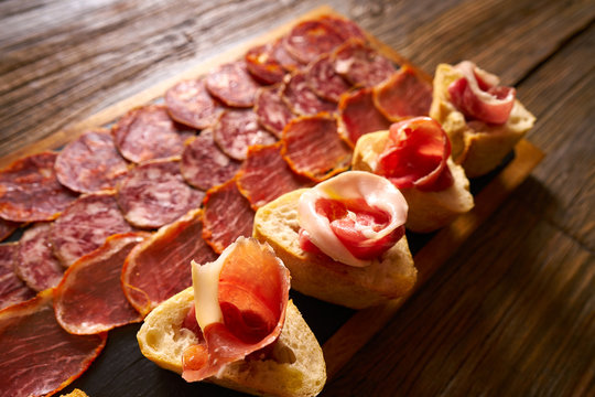 Iberian sausages ham board Tapas from spain